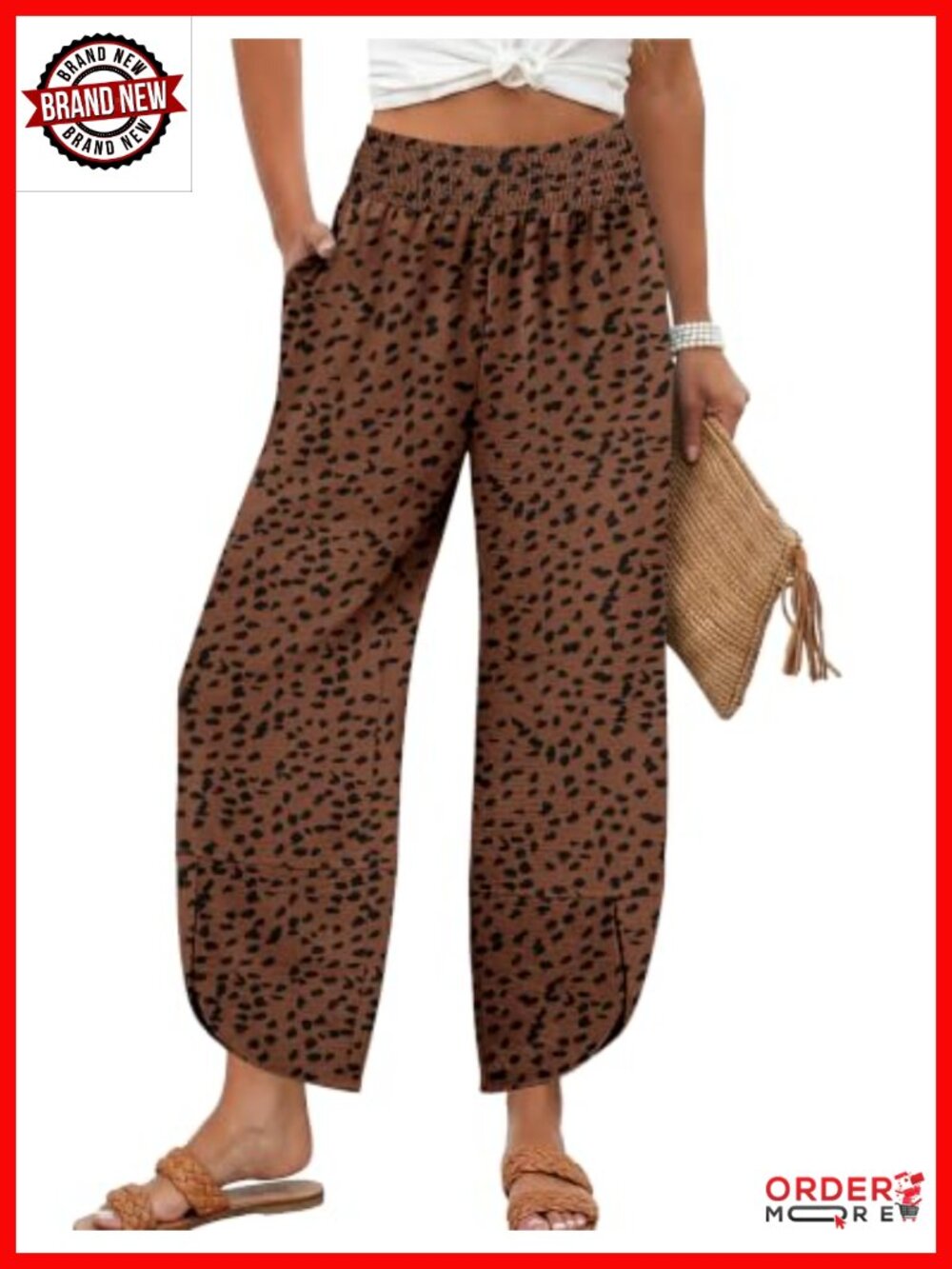 Womens Wide Leg Palazzo Pants High Waisted Smocked Summer Beach Trousers